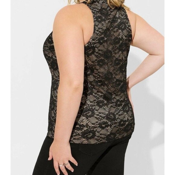 NWT Torrid Stretch Lace High Neck Tank Black Women’s Size 3XL Plus Size - Picture 2 of 8